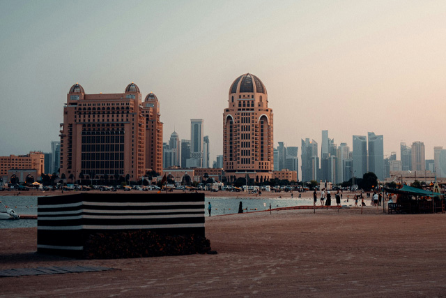 Scenic view of Katara Cultural Village in Doha, Qatar.